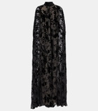 Rodarte Floral sheer caped velvet gown