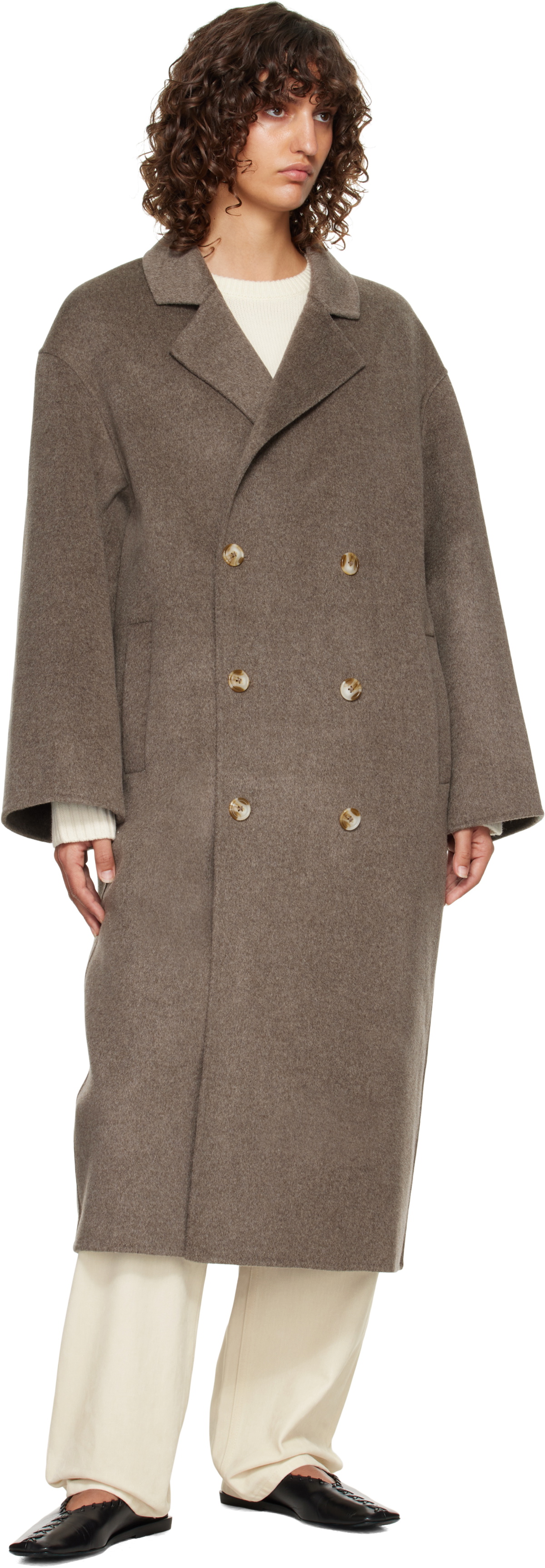 Loulou de Saison Taupe Borneo LDS Wool Drap Coat