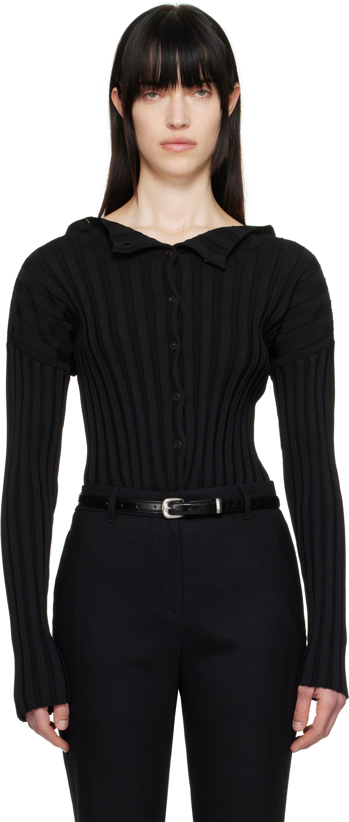 LE17SEPTEMBRE Black Ribbed Collarless Cardigan