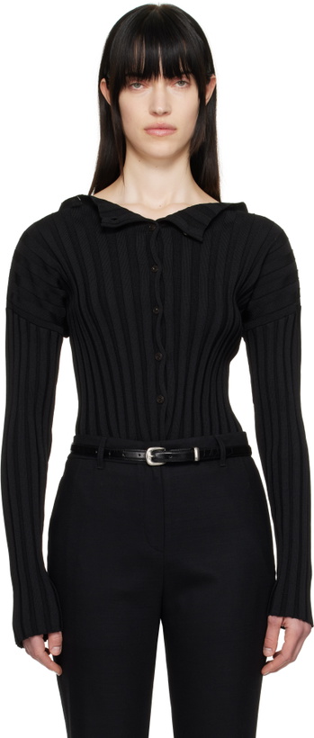 Photo: LE17SEPTEMBRE Black Ribbed Collarless Cardigan
