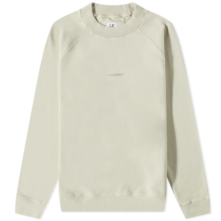 Photo: C.P. Company Men's Garment Dyed Centre Logo Crew Sweat in Pelican