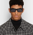 Balenciaga - Rectangle-Frame Rubber-Trimmed Acetate Sunglasses - Black