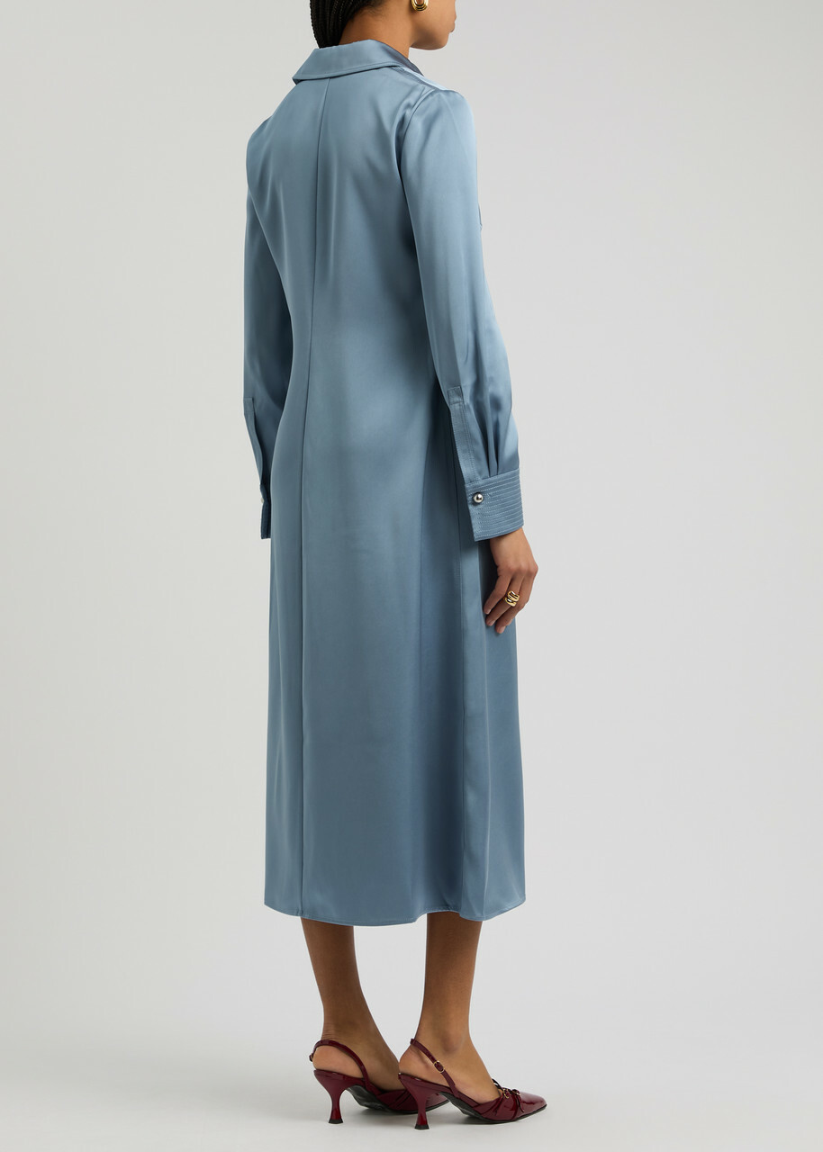 Stine Goya Satin Midi Shirt Dress Blue