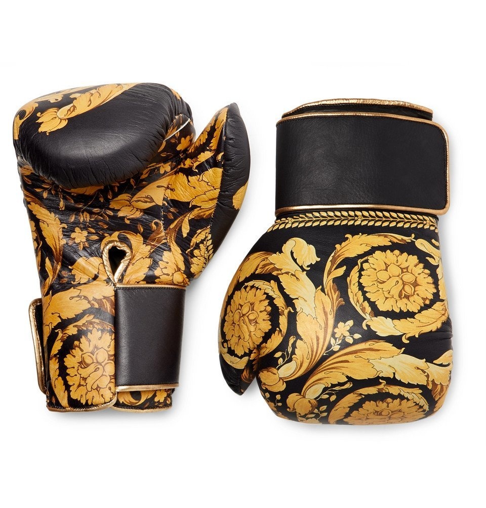 Versace - Barocco Printed Leather Boxing Gloves - Men - Black Versace