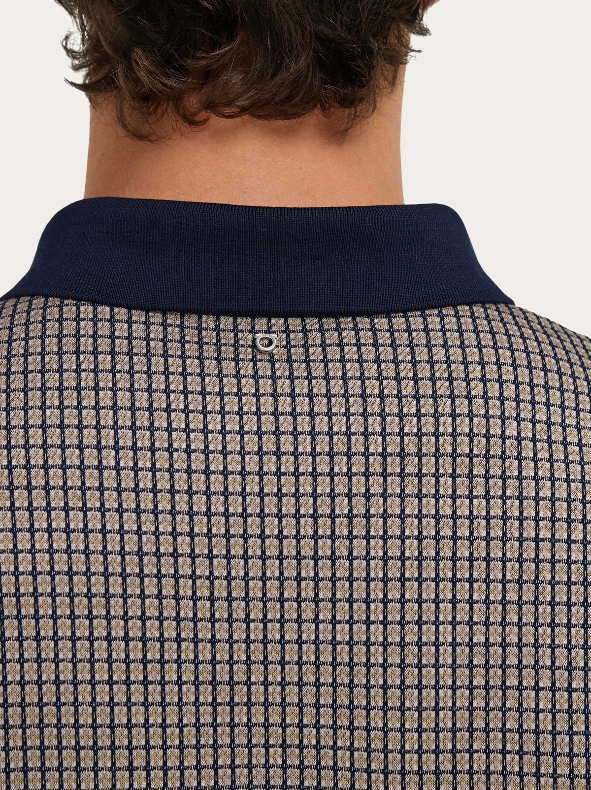 Ferragamo Mens Short sleeve micro check polo in Blue