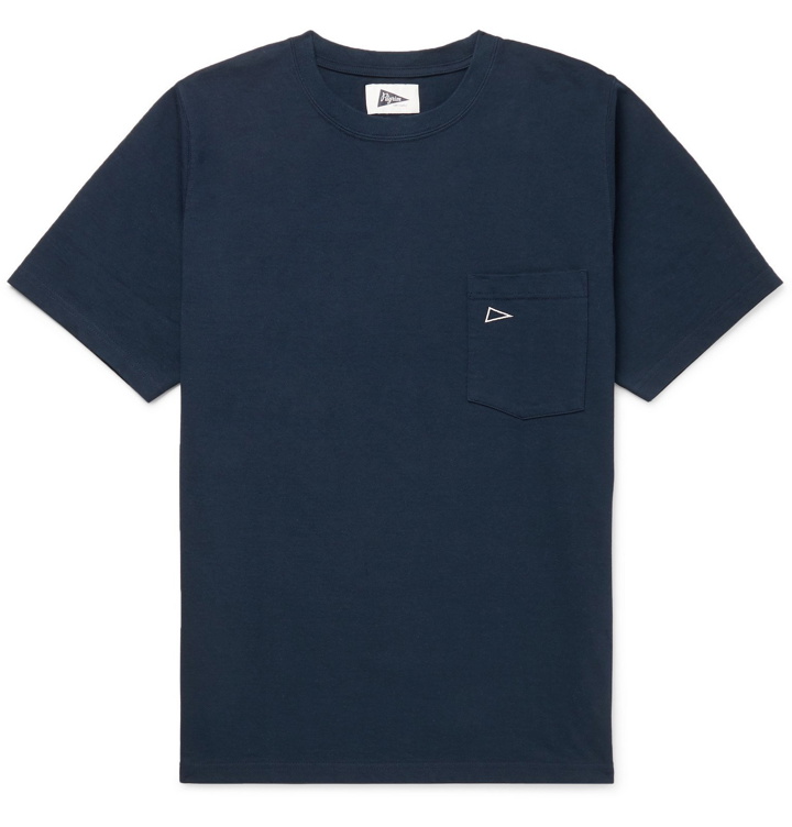Photo: Pilgrim Surf Supply - Logo-Embroidered Mélange Cotton-Jersey T-Shirt - Blue