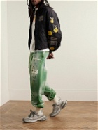 RRR123 - Gym Bag Logo-Print Paint-Splattered Cotton-Jersey Sweatpants - Green