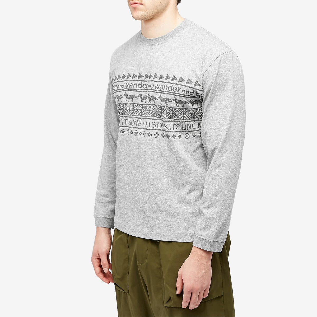 And Wander Men's x Maison Kitsuné Long Sleeve Nordic Border T