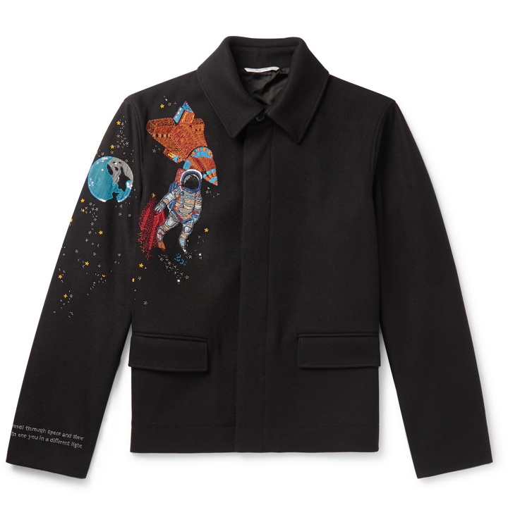 Photo: Valentino - Slim-Fit Embroidered Embellished Wool-Felt Jacket - Black