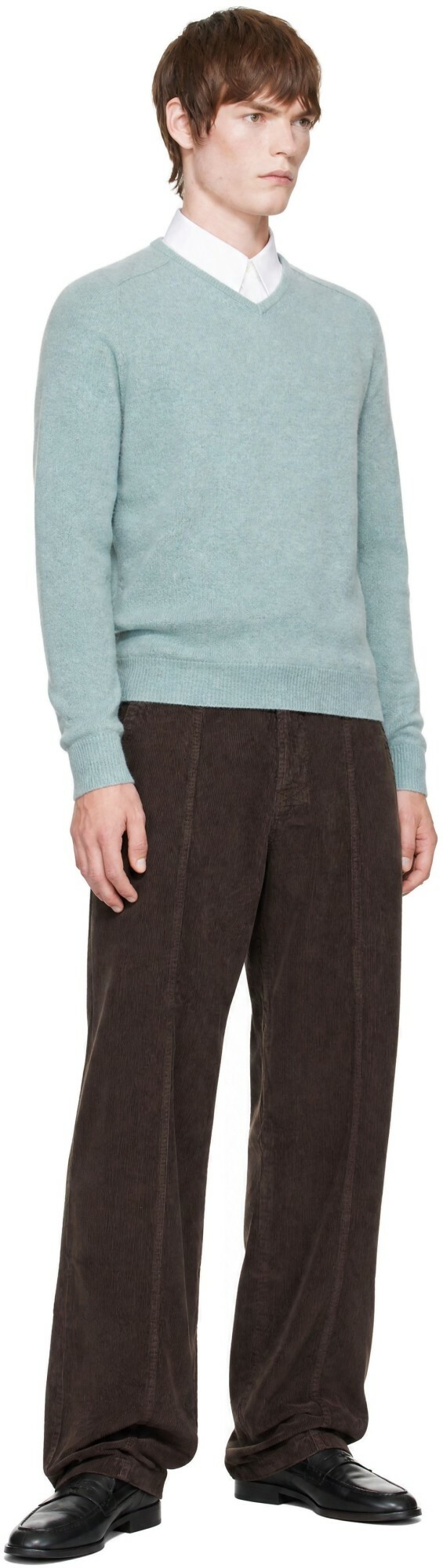 AMOMENTO Green Racoon V-Neck Sweater