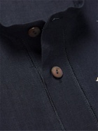 SMR Days - Grandad-Collar Embroidered Linen Shirt - Blue
