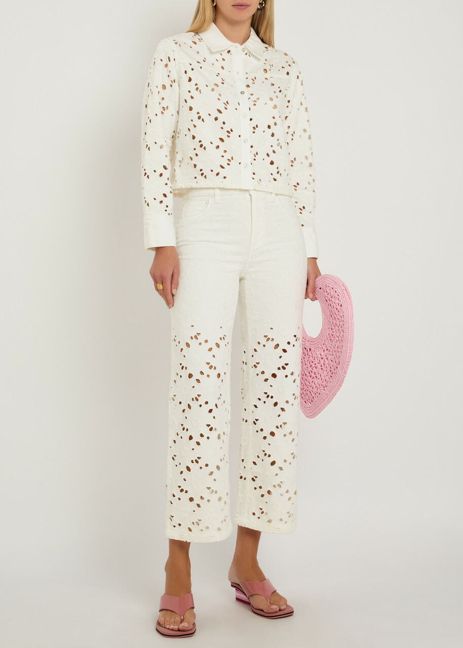 Alice + Olivia Chic Cutwork Embroidered Wide-leg Jeans White