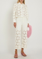 Alice + Olivia Chic Cutwork Embroidered Wide-leg Jeans White