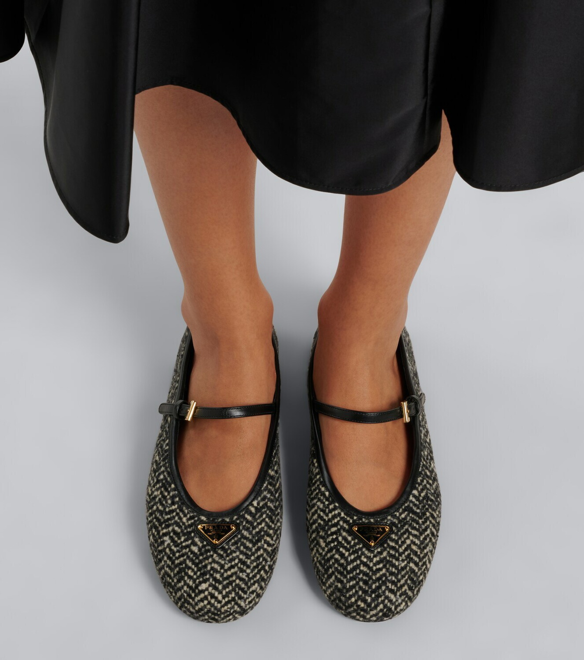 Prada Chevron tweed Mary Jane ballet flats