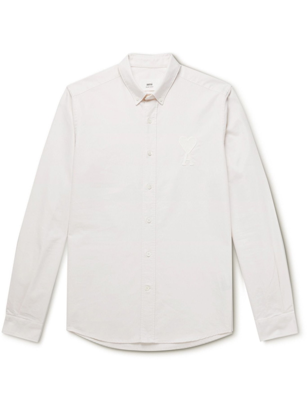 Photo: AMI PARIS - Button-Down Collar Logo-Embroidered Cotton Oxford Shirt - Neutrals