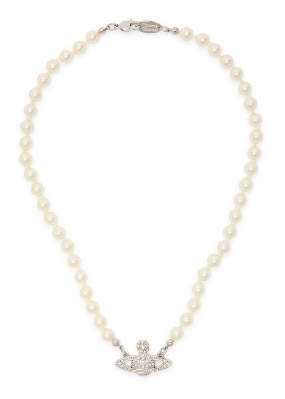 Photo: Vivienne Westwood Mini Bas Relief Embellished Pearl Choker - Silver - One Size