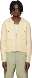 RECTO Off-White Pockets Detail Knit Zip-Up Cardigan