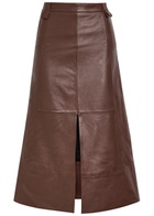 Skiim Farrah Leather Midi Skirt Dark Brown