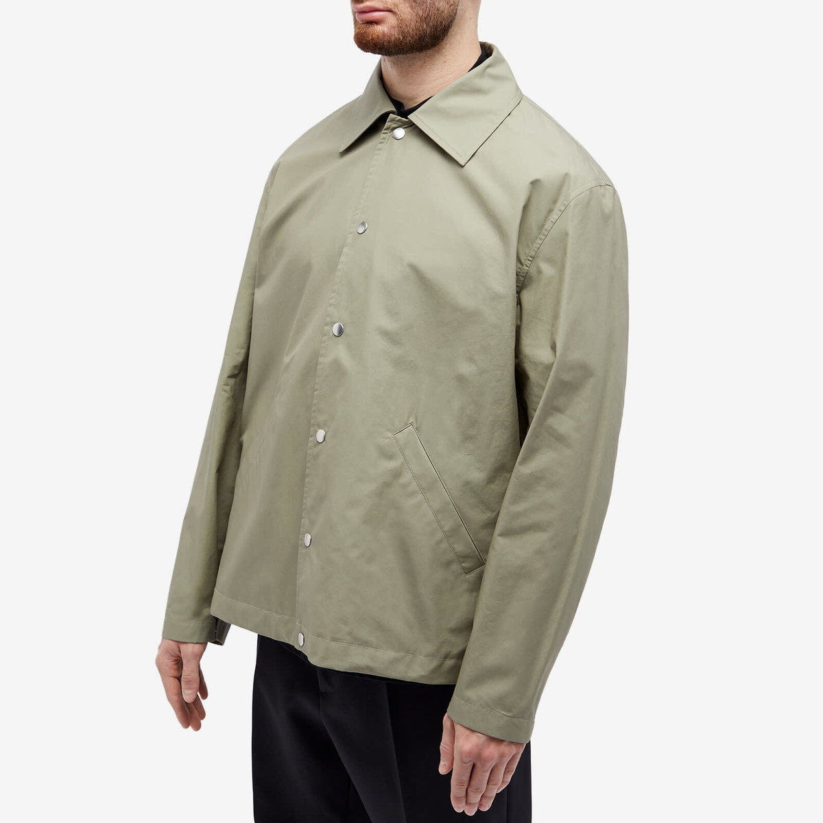 Jil Sander Men's Back Logo Coach Jacket in Medium Green Jil Sander