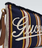 Gucci Large embroidered striped canvas pouch