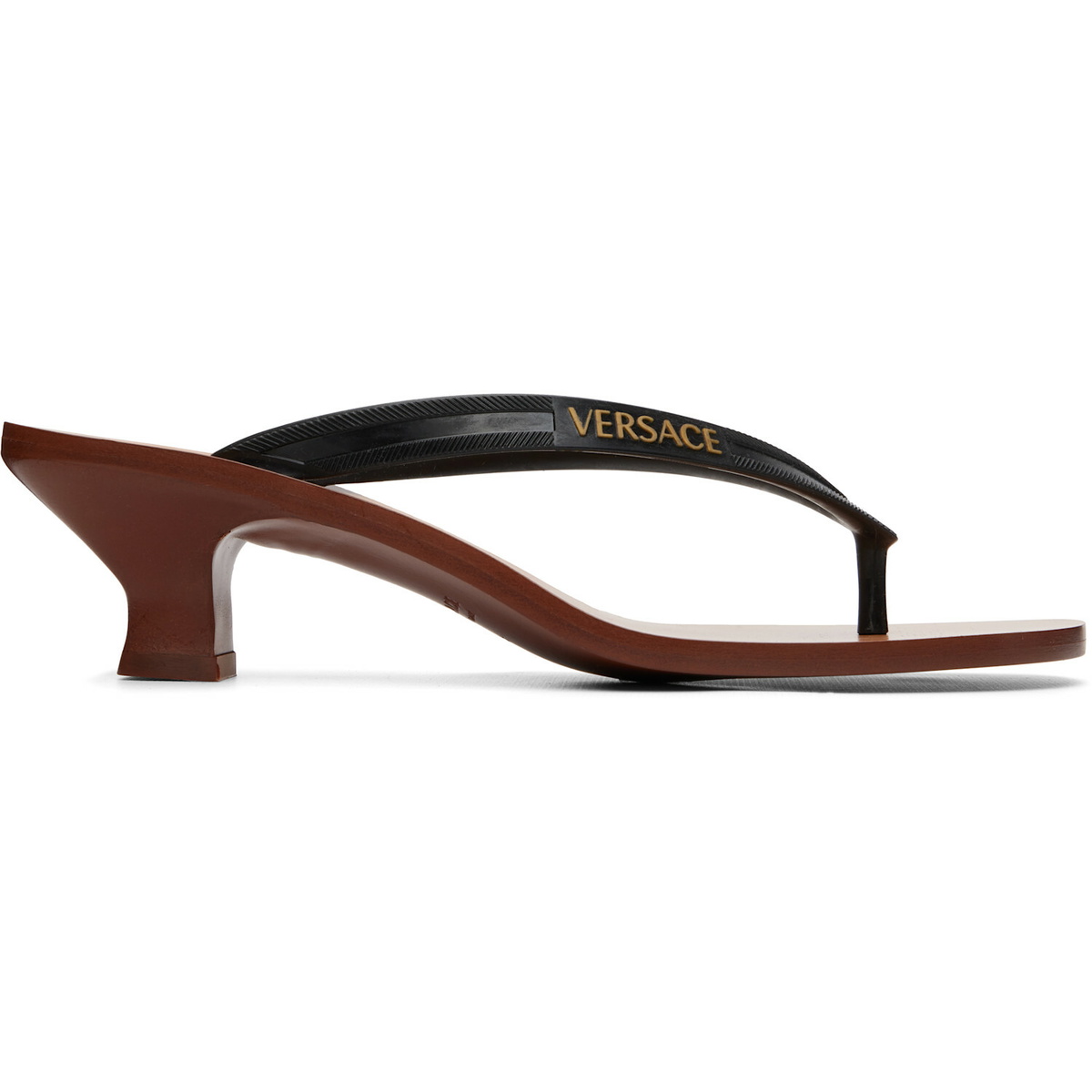 Versace Black & Brown Sophie Rubber Thong Heeled Sandals