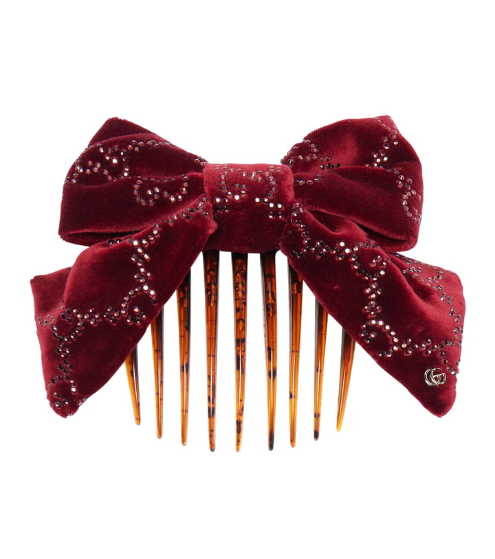 Photo: Gucci GG embellished cotton velvet hair comb