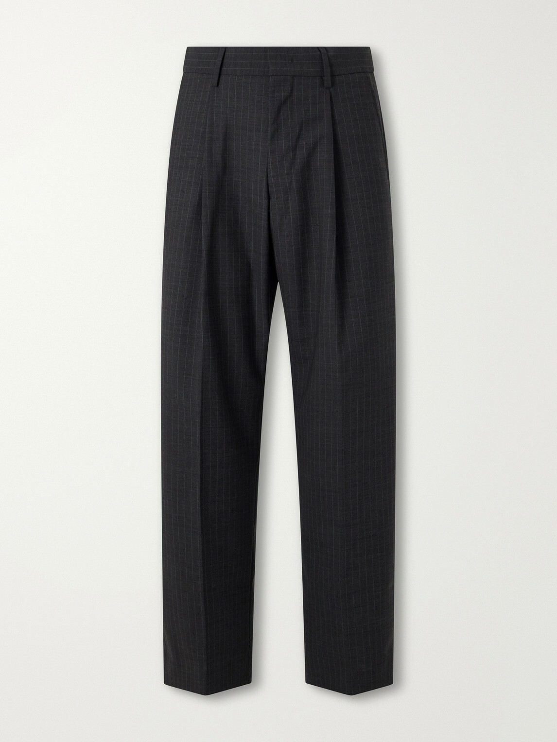 NN07 - Kay 10037 Straight-Leg Pleated Pinstriped Woven Trousers - Gray