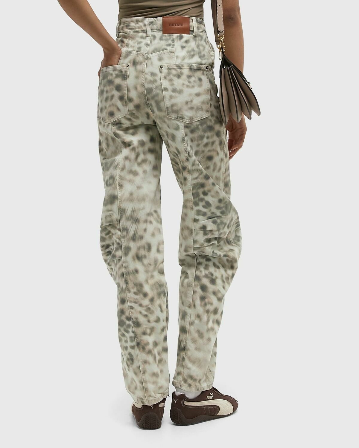 ROTATE Birger Christensen Printed Denim Cargo Pants Grey Womens Casual Pant