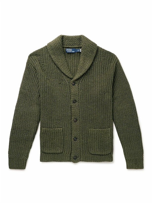 Photo: Polo Ralph Lauren - Shawl-Collar Ribbed Distressed Linen and Cotton-Blend Cardigan - Green
