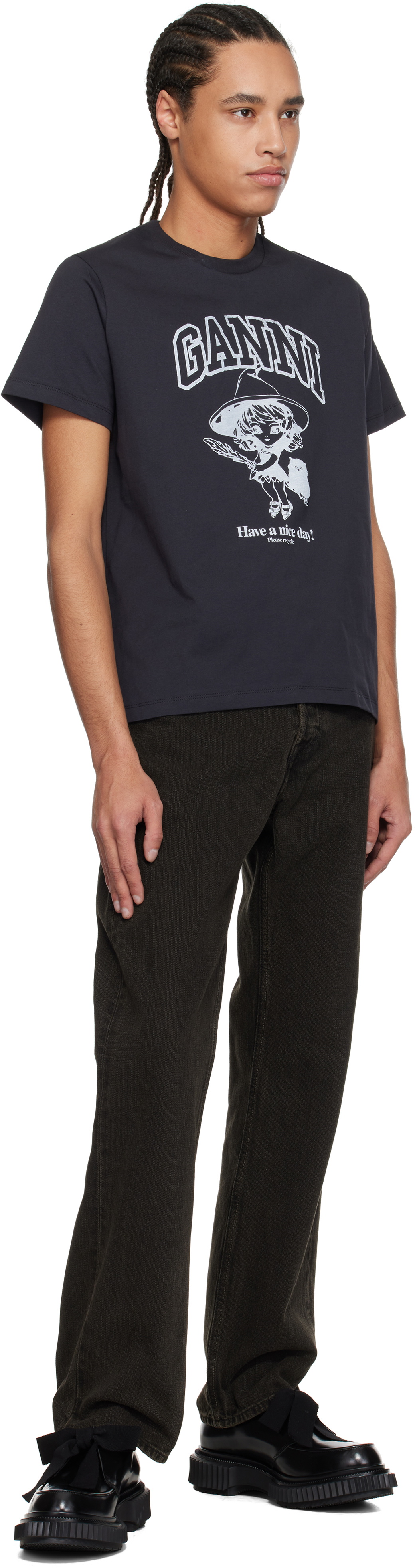 GANNI Black Basic Cotton Witch Relaxed T-shirt