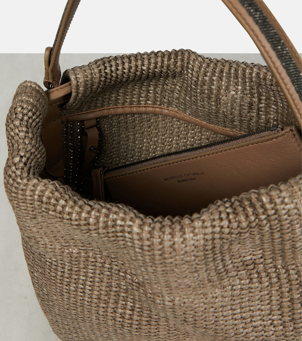 Brunello Cucinelli - Raffia leather-trimmed bucket bag