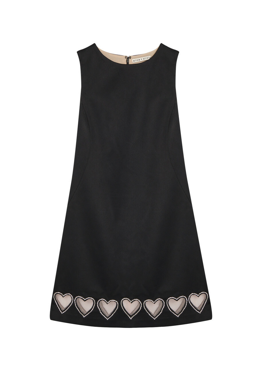 Alice + Olivia Cade Heart Embellished Satin Mini Dress Black