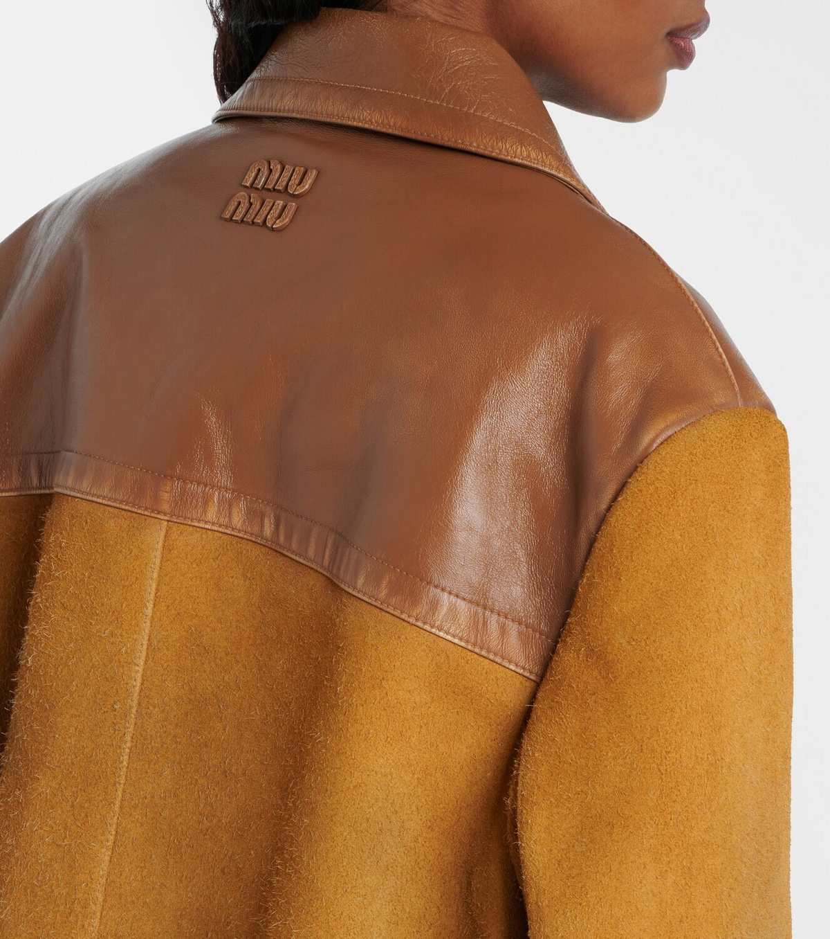 Miu Miu Leather-trimmed oversized suede jacket