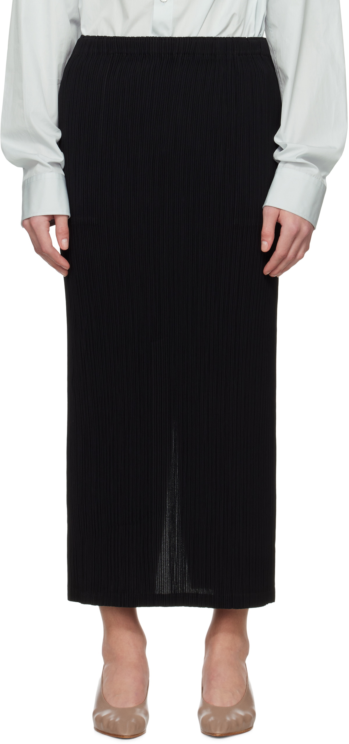 ISSEY MIYAKE Black Hatching Bottoms Maxi Skirt