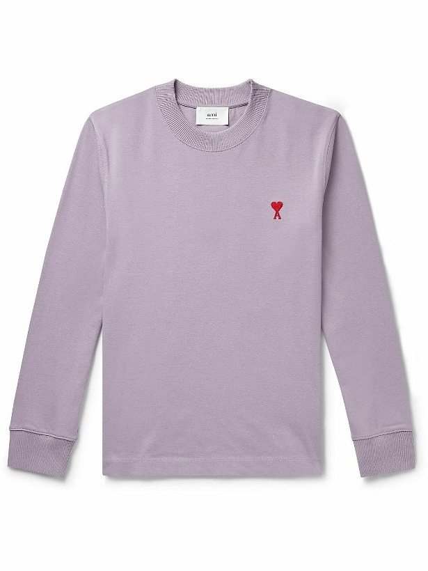 Photo: AMI PARIS - Logo-Embroidered Cotton-Blend Jersey Sweatshirt - Purple