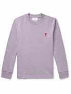 AMI PARIS - Logo-Embroidered Cotton-Blend Jersey Sweatshirt - Purple