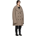 Raf Simons Beige Checked Oversized Caban Coat