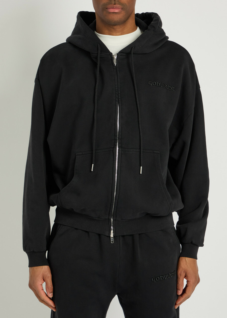 God Made Logo-embroidered Hooded Cotton Sweatshirt Black