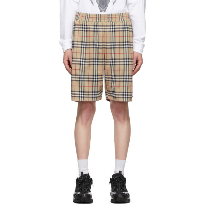 Photo: Burberry Beige Vintage Check Technical Twill Shorts