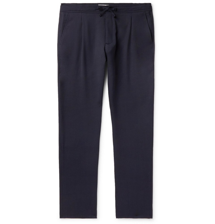 Photo: NN07 - Navy Slim-Fit Pleated Woven Drawstring Trousers - Navy