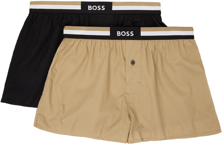 Photo: Boss Two-Pack Beige & Black Pyjama Boxers