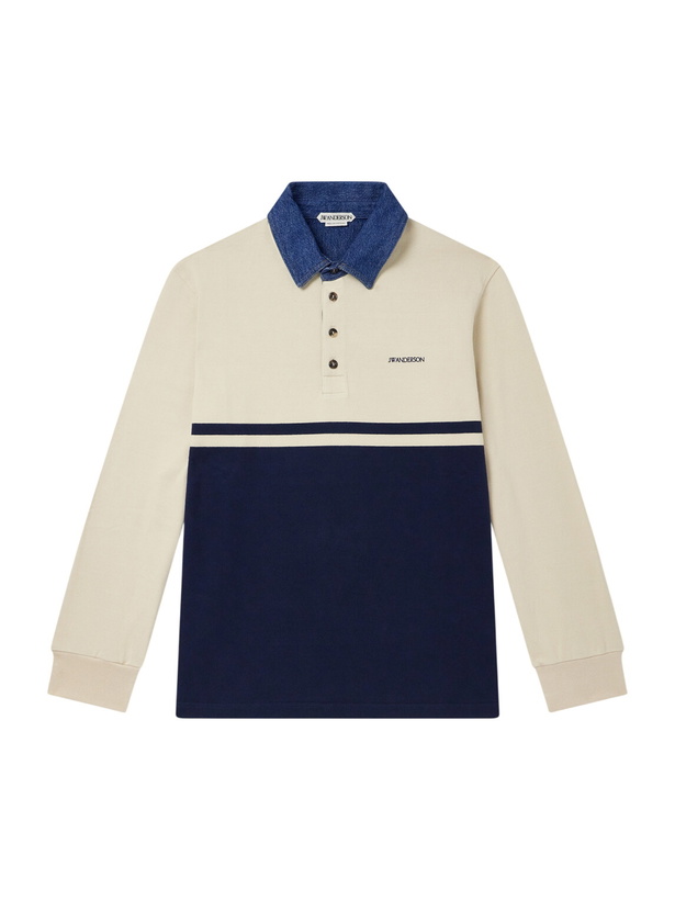 Photo: JW Anderson - Contrast Collar Colour-Block Cotton-Jersey Polo Shirt - Blue