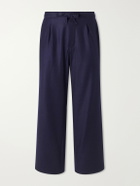 Stòffa - Wide-Leg Drawstring Wool And Cashmere-Blend Flannel Trousers - Blue