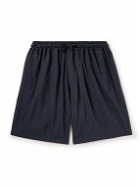 UMIT BENAN B - Wide-Leg Silk Drawstring Shorts - Blue