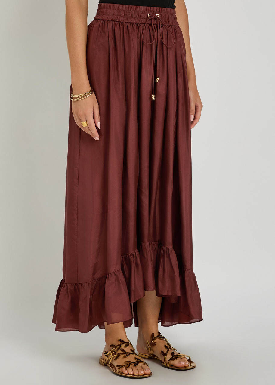 Zimmermann Aster Silk Maxi Skirt Dark Red