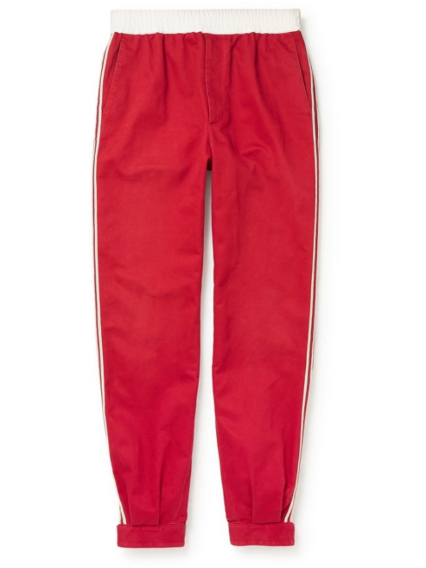 Photo: GUCCI - Tapered Pleated Cotton-Drill Trousers - Red