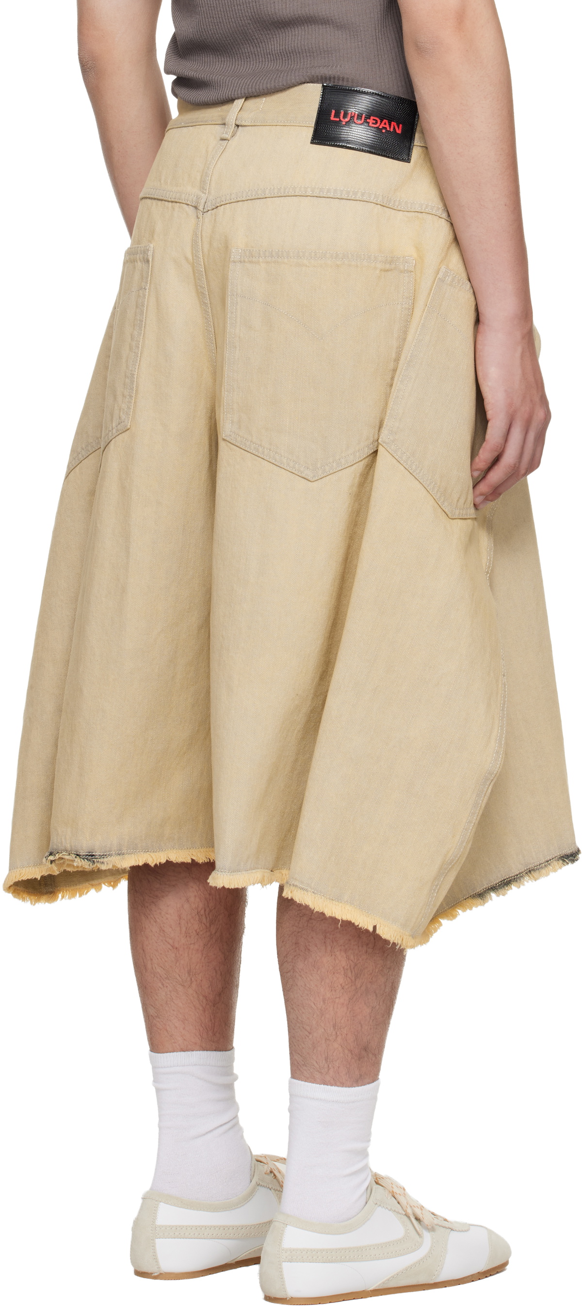 LU'U DAN Off-White Maxi Denim Shorts