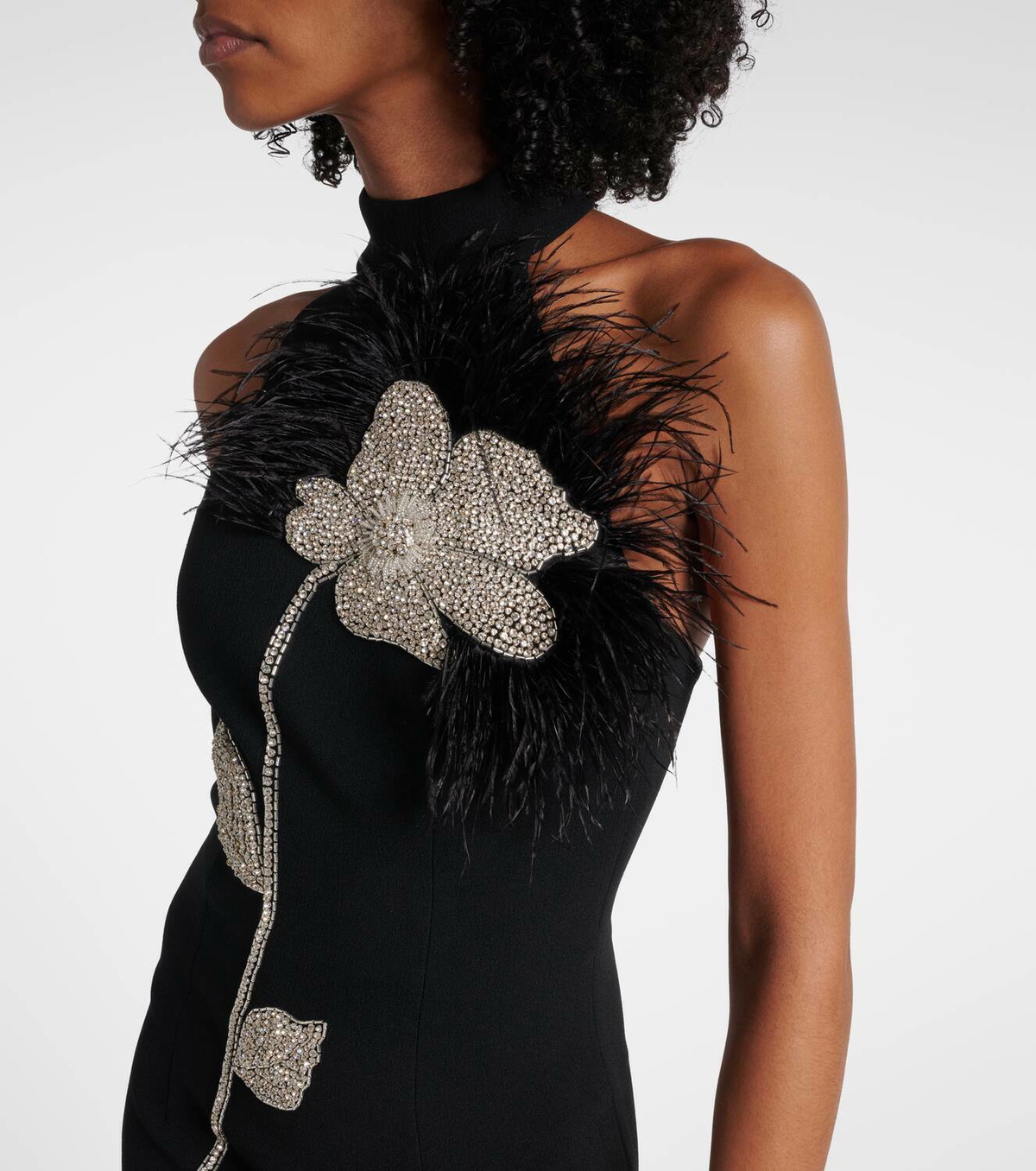 REBECCA VALLANCEC◆Starlight embellish feather-trimmed gown Rebecca Vallance Starlight embellished feather-trimmed gown