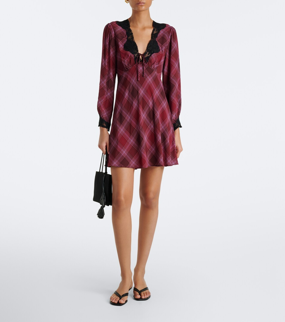 Rixo Carolina plaid lace-trimmed minidress