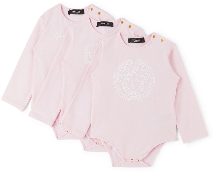 Photo: Versace Baby Three-Pack Pink Medusa Bodysuits